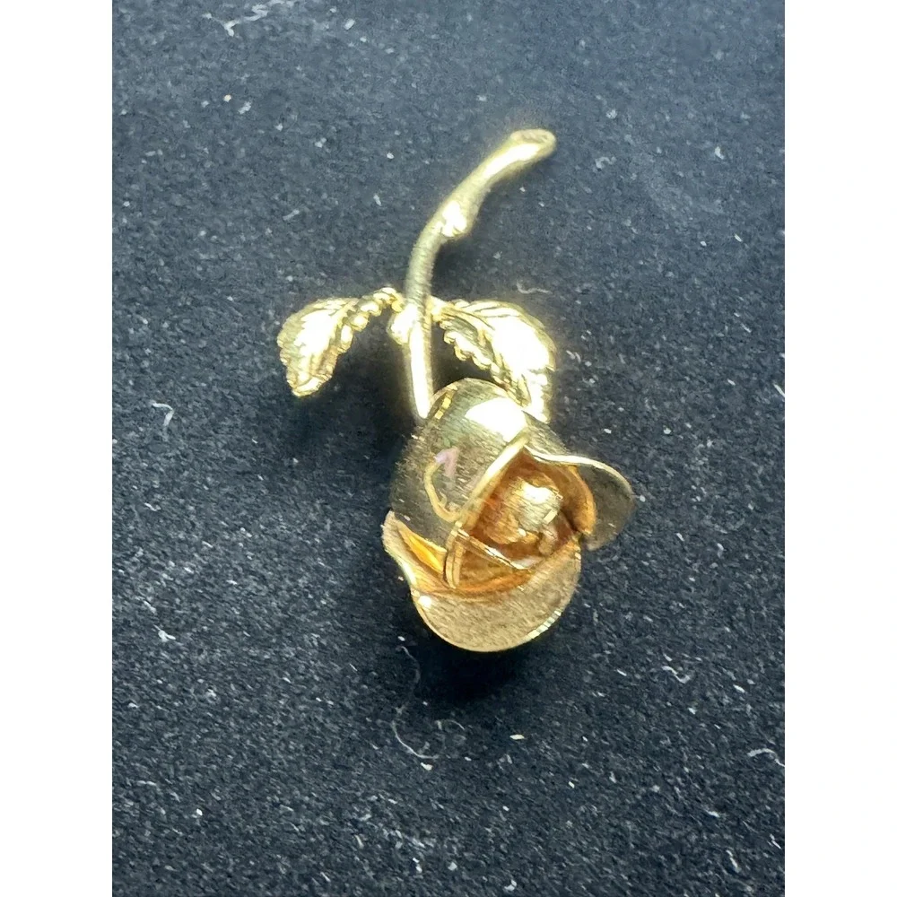 Gold Tone Metal Rose Flower Brooch Pin Flowers & Plants Theme 3 in